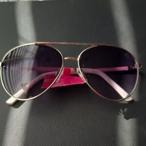 Betsey Johnson Gold Aviator Sunglasses with Dark Lenses